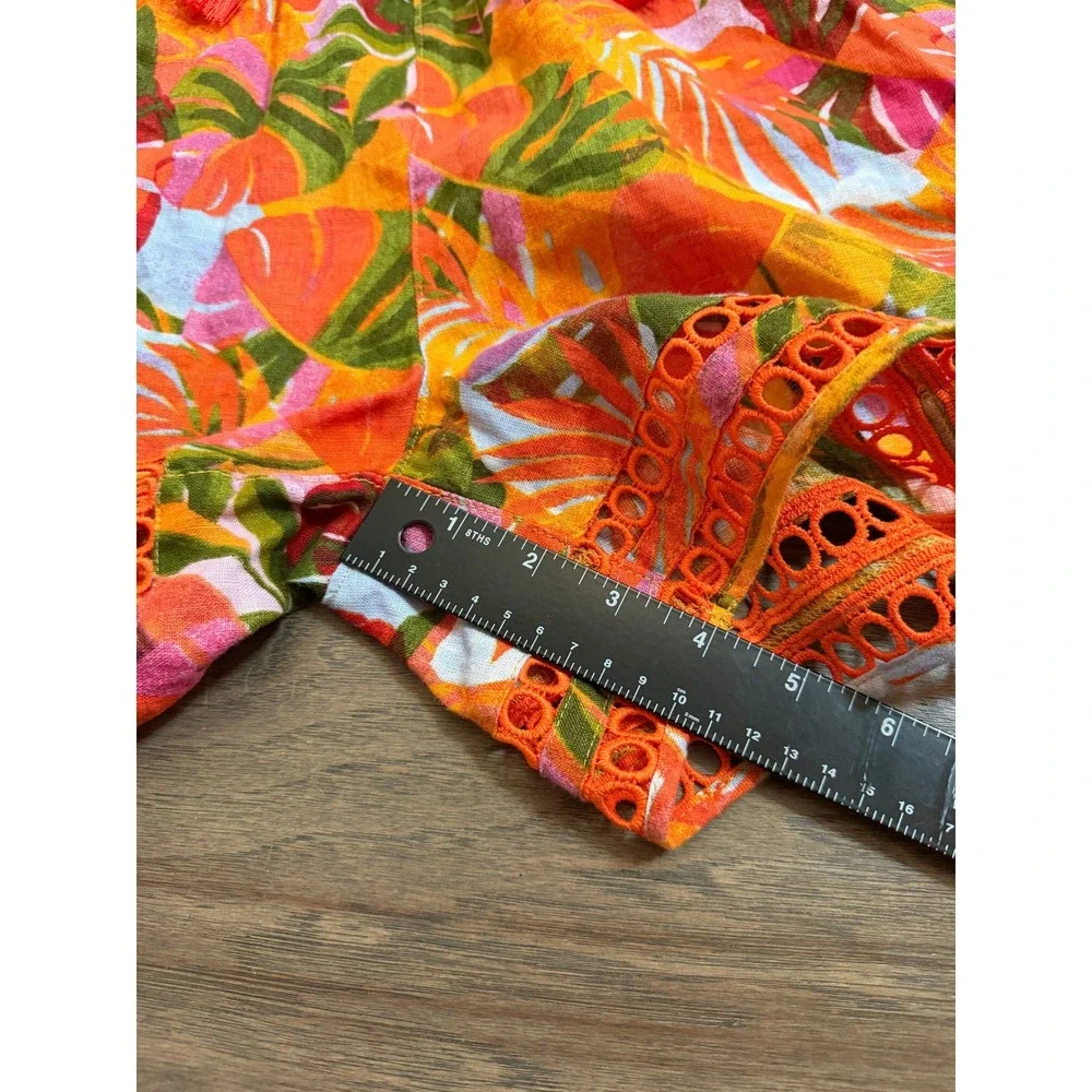 C&C California Women XL Orange Tropical Linen Shorts Boho Eyelet Tassel Trim - Picture 7 of 7